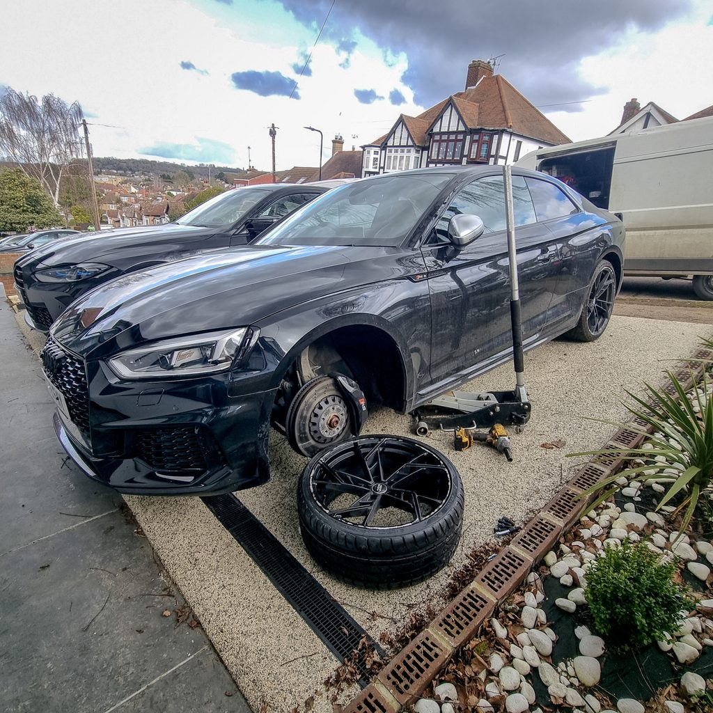 A slow puncture being fixed in Hertfordshire